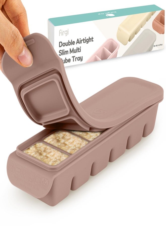 Firgi 1 oz/6 Sections Silicone Ice Cube Freezer Tray with Lid, 100% Food-Grade Platinum Silicone,Leak Resistance & Dishwasher Safe for Baby Food Prep,Breast Milk,Purees - Korean Made, Brown - Image 1
